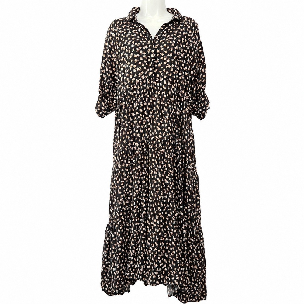 Natural Life Maxi Dress XL Floral Tiered Boho Button Cottagecore Peasant Coastal - Picture 2 of 15